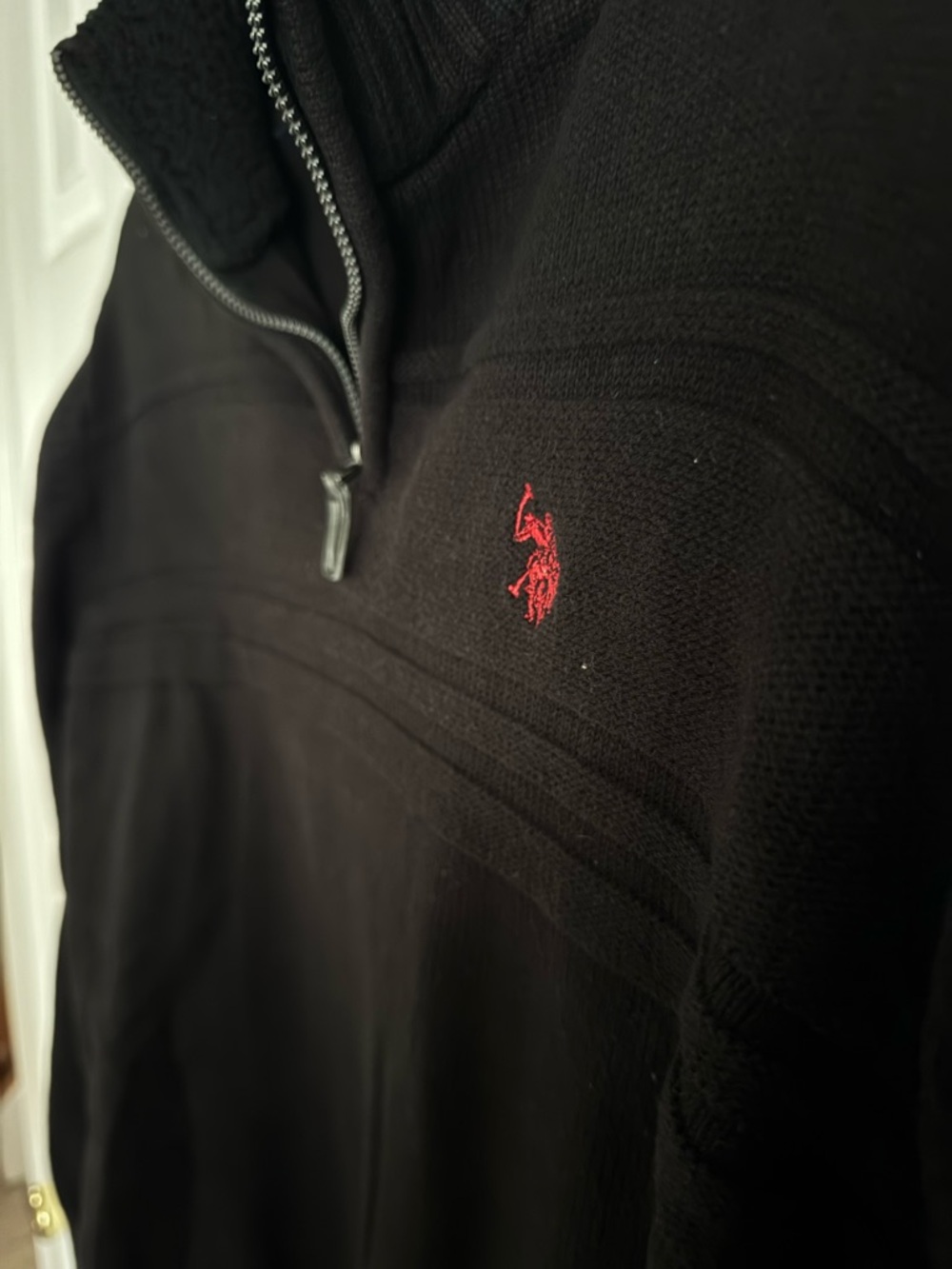 US Polo Assn Men's Medium Black 1/4 Zip Pullover Sweater Cotton Mock Neck Logo - Picture 7 of 10